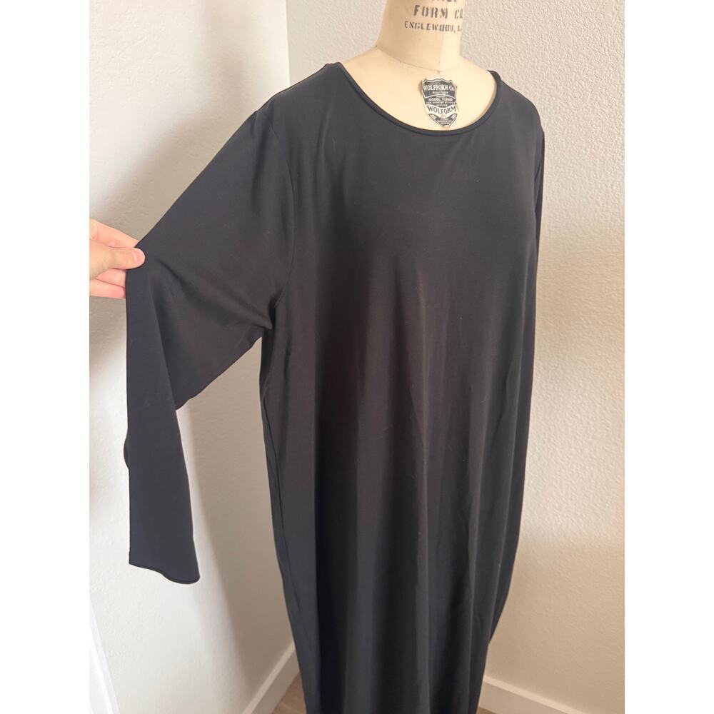 Eileen Fisher Tencel Lyocell Maxi Shift Dress Black Long Sleeve Plus Size 1X - Picture 4 of 8